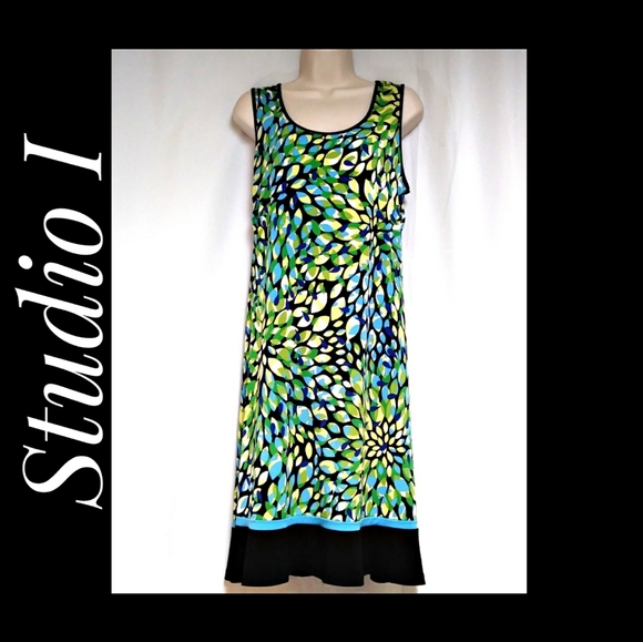 Studio I Shift Dress Sleeveless Green Blue Size 8